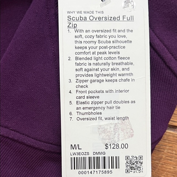 Lululemon Scuba Oversized Full Zip Hoodie M/L Dramatic Magenta Purple NWT - Picture 3 of 5